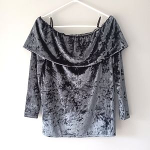 Fynn & Rose Blouse Crushed Velvet Off-Shoulder Silver Gunmetal Grey Small